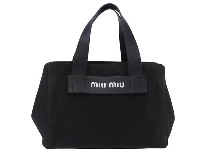 Borsa a mano Miu Miu Canvas Black Gold Tone Auth 202181A Nero - vista 13