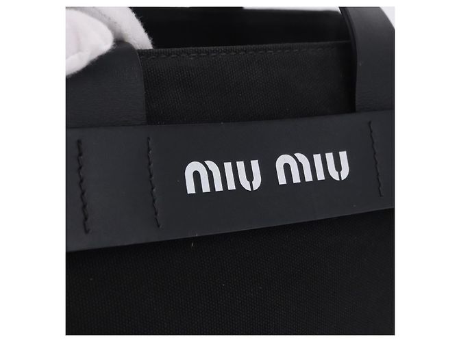 Borsa a mano Miu Miu Canvas Black Gold Tone Auth 202181A Nero - vista 17