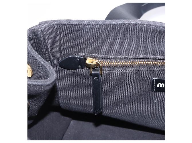 Borsa a mano Miu Miu Canvas Black Gold Tone Auth 202181A Nero - vista 20