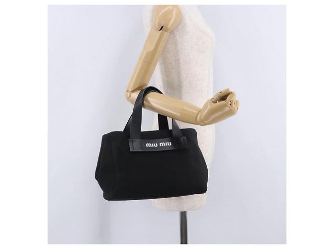 Borsa a mano Miu Miu Canvas Black Gold Tone Auth 202181A Nero - vista 22