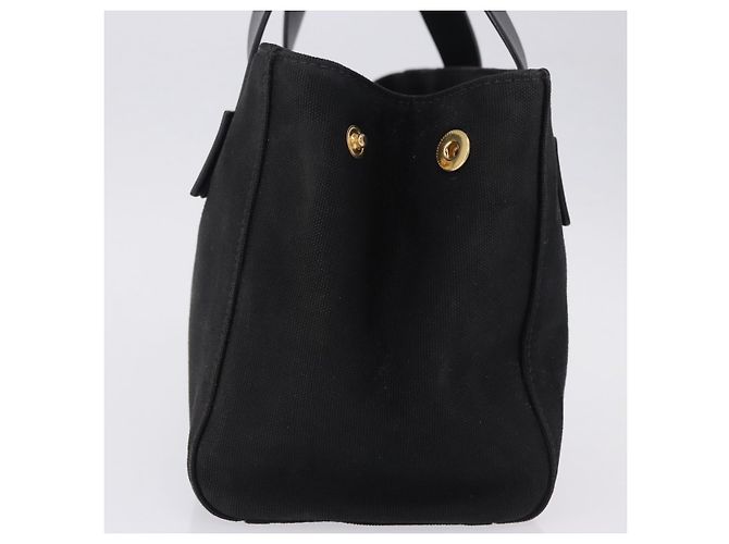 Borsa a mano Miu Miu Canvas Black Gold Tone Auth 202181A Nero - vista 3