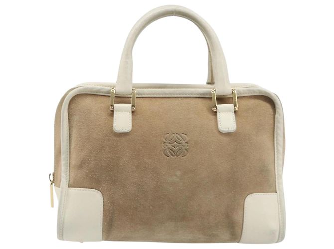 Borsa a mano LOEWE Amazonas in camoscio beige tono oro Auth 199514A - vista 13