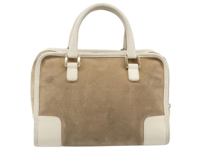 Borsa a mano LOEWE Amazonas in camoscio beige tono oro Auth 199514A - vista 2