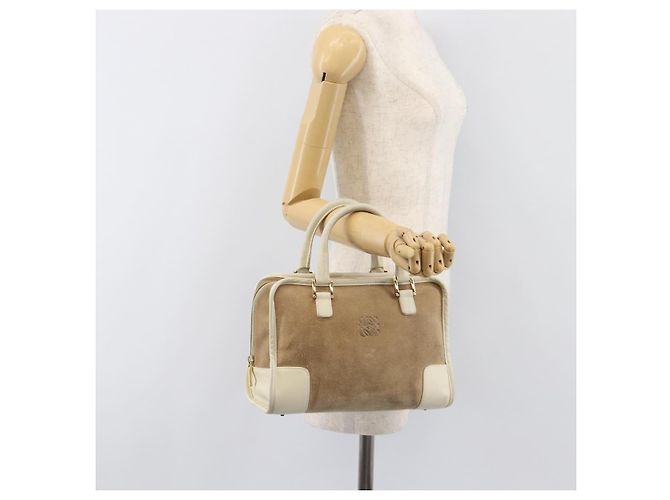 Borsa a mano LOEWE Amazonas in camoscio beige tono oro Auth 199514A - vista 24