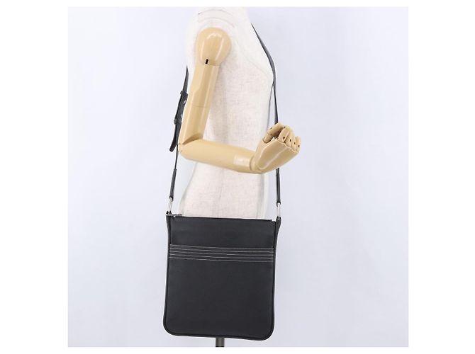 Sac à épaule LOEWE Anagram en cuir noir argent Auth ka5962 Argenté - vue 23