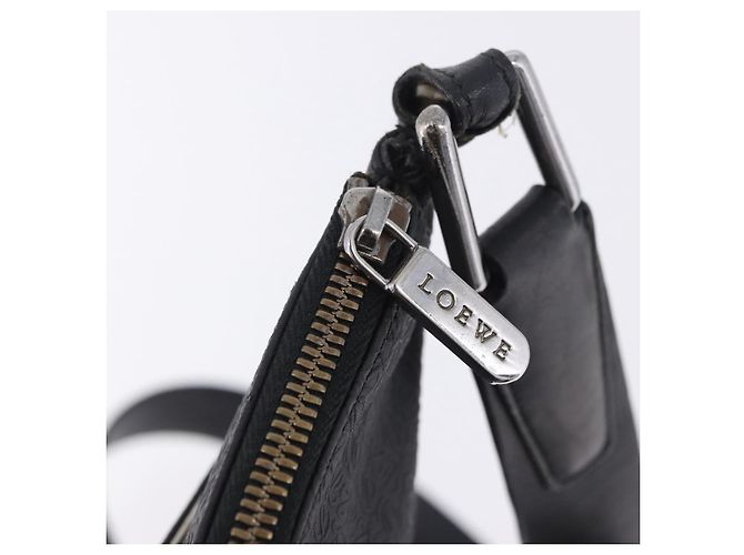Sac à épaule LOEWE Anagram en cuir noir argent Auth ka5962 Argenté - vue 9