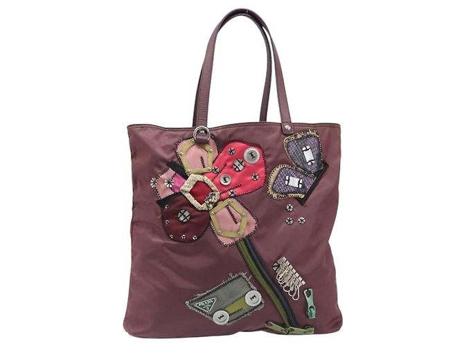 Borsa Tote PRADA Nylon Rossa Argento Auth hk4020 Rosso - vista 13