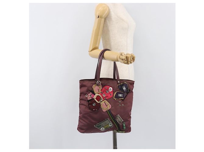 Borsa Tote PRADA Nylon Rossa Argento Auth hk4020 Rosso - vista 22