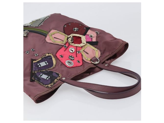 Borsa Tote PRADA Nylon Rossa Argento Auth hk4020 Rosso - vista 6