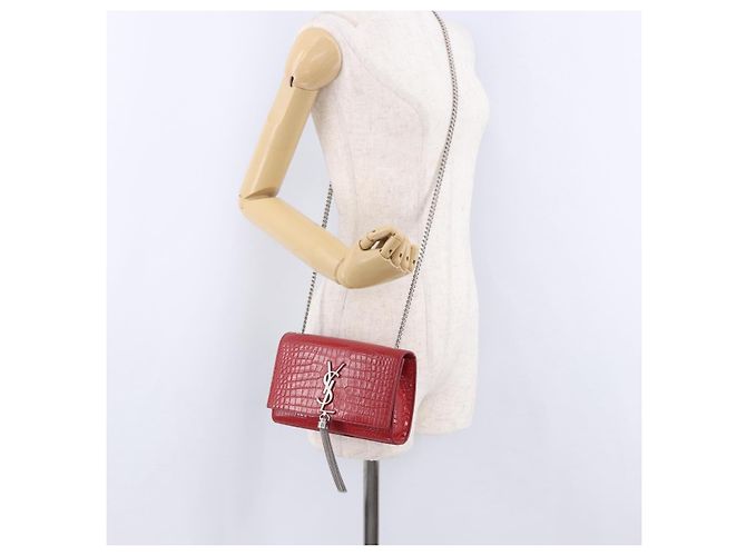 Borsa a tracolla Chain Kate SAINT LAURENT in pelle rossa argento Auth 202203V Rosso - vista 26