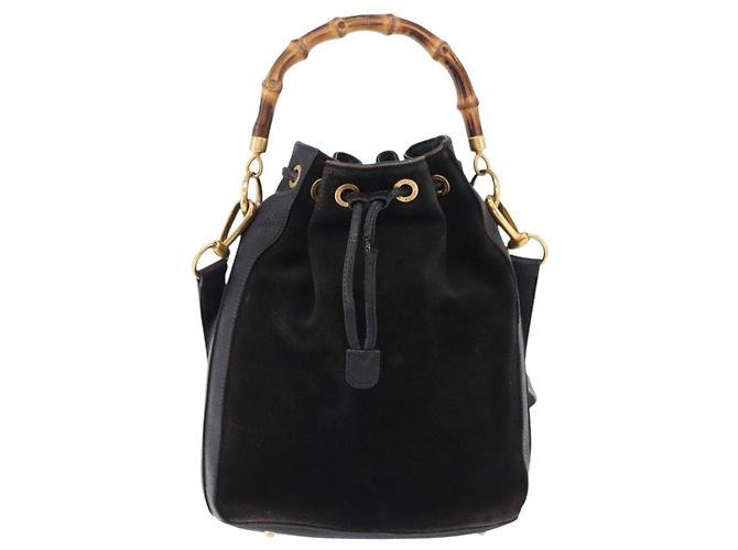 Borsa a spalla GUCCI Bamboo Camoscio 2way Nero Oro 001 2865 1657 Auth hk4037 D'oro - vista 13