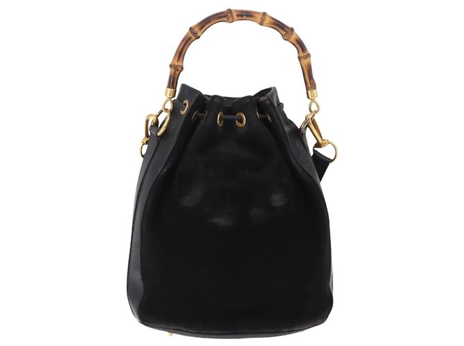 Borsa a spalla GUCCI Bamboo Camoscio 2way Nero Oro 001 2865 1657 Auth hk4037 D'oro - vista 2