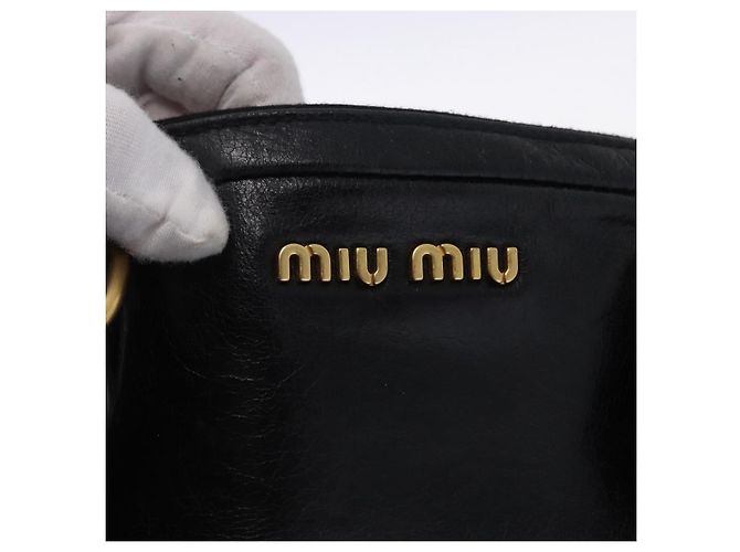 Borsa a mano Miu Miu Vitellolux 2way Black Gold Auth 198533A Nero D'oro - vista 19