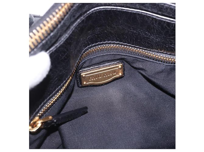 Borsa a mano Miu Miu Vitellolux 2way Black Gold Auth 198533A Nero D'oro - vista 20