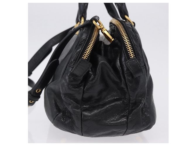 Borsa a mano Miu Miu Vitellolux 2way Black Gold Auth 198533A Nero D'oro - vista 3