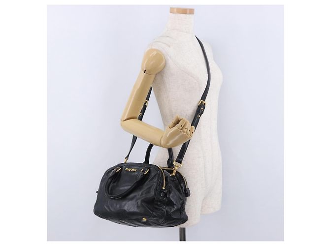 Borsa a mano Miu Miu Vitellolux 2way Black Gold Auth 198533A Nero D'oro - vista 30