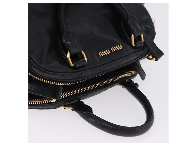Borsa a mano Miu Miu Vitellolux 2way Black Gold Auth 198533A Nero D'oro - vista 6