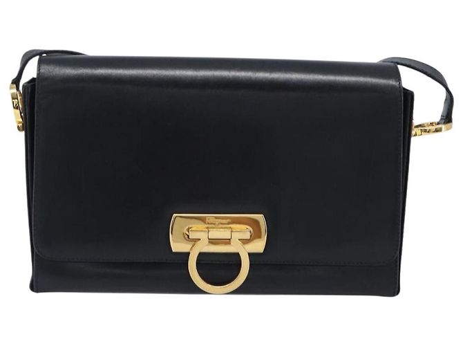 Borsa a tracolla Salvatore Ferragamo Gancini in pelle nera e oro Auth 199456 Nero D'oro - vista 13