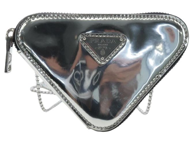 Bolsa de Ombro com Corrente PRADA Couro envernizado Prata Auth 196592M - vista 13