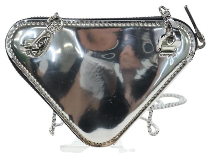Bolsa de Ombro com Corrente PRADA Couro envernizado Prata Auth 196592M - vista 2