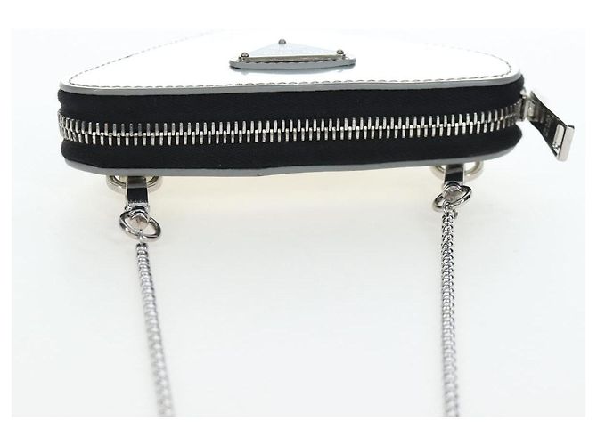 Bolsa de Ombro com Corrente PRADA Couro envernizado Prata Auth 196592M - vista 6