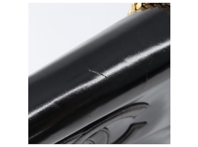 Borsa a mano con catena CHANEL Pelle verniciata Nero Oro CC Auth 201914V D'oro - vista 10