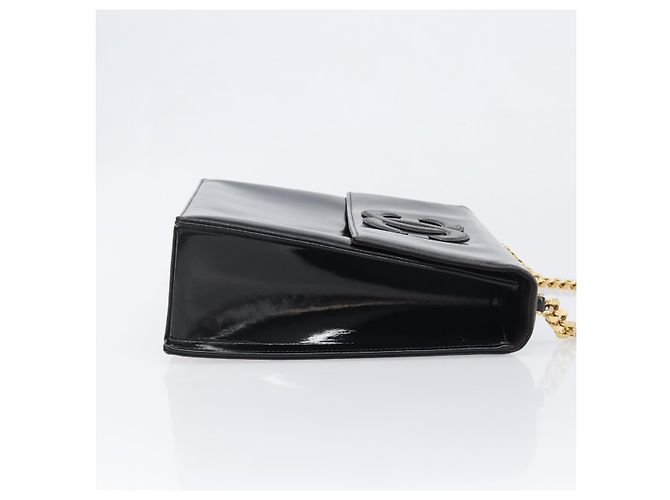 Borsa a mano con catena CHANEL Pelle verniciata Nero Oro CC Auth 201914V D'oro - vista 3