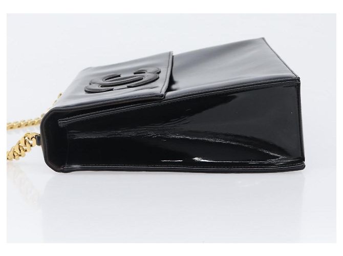 Borsa a mano con catena CHANEL Pelle verniciata Nero Oro CC Auth 201914V D'oro - vista 4