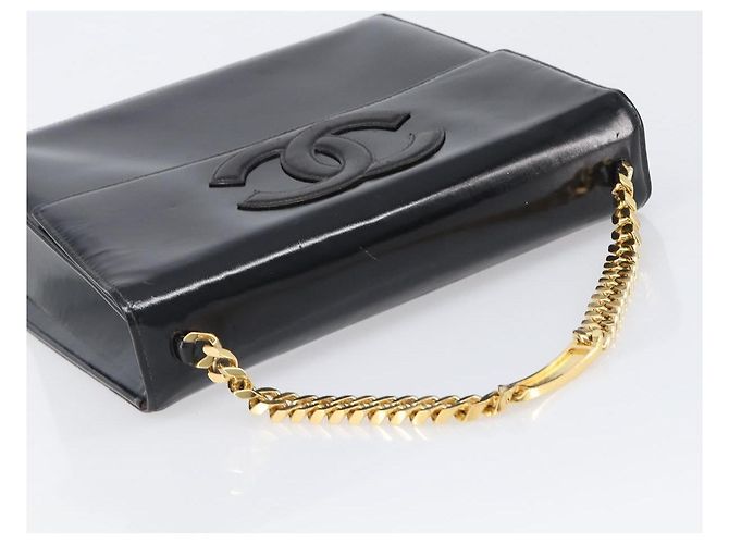 Borsa a mano con catena CHANEL Pelle verniciata Nero Oro CC Auth 201914V D'oro - vista 6