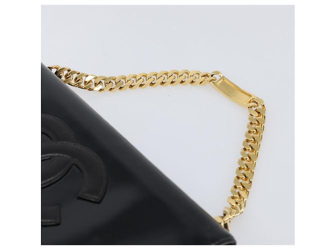 Borsa a mano con catena CHANEL Pelle verniciata Nero Oro CC Auth 201914V D'oro - vista 8