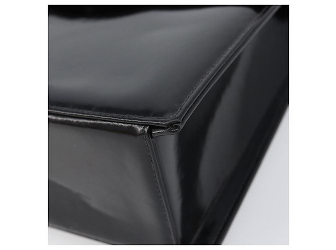 Borsa a mano con catena CHANEL Pelle verniciata Nero Oro CC Auth 201914V D'oro - vista 9