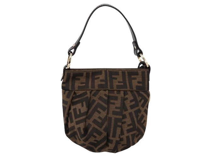 Borsa a mano FENDI Zucca Canvas Marrone Tono Oro 8BK044 Auth 199502V - vista 2