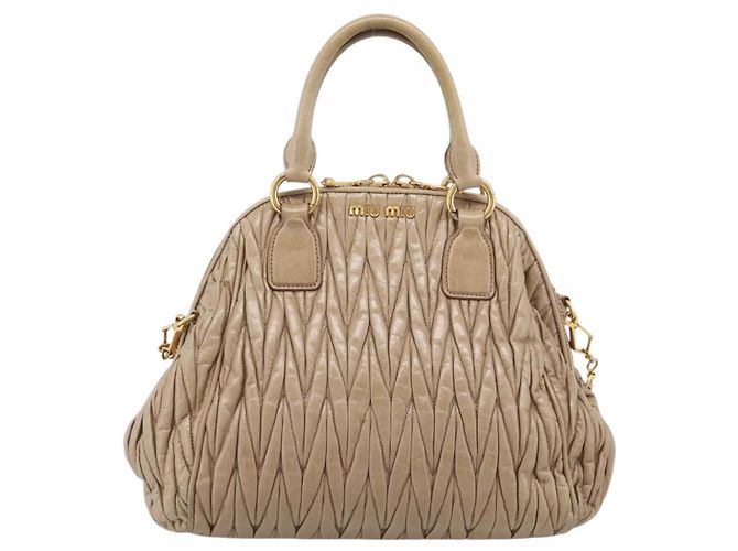 Borsa a mano Miu Miu Matelassé in pelle 2way Beige Tono Oro Auth 200801V - vista 13