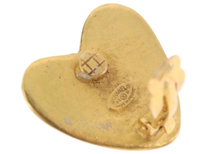 Orecchini Cuore CHANEL Metallo Tono Oro CC Auth 197921M - vista 5