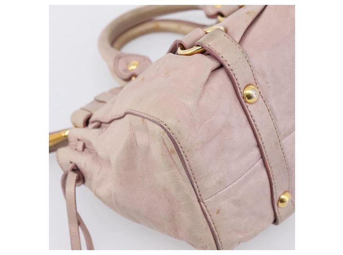 Borsa a mano Miu Miu Vitellolux in pelle 2way Beige Tono Oro Auth 200811 - vista 10