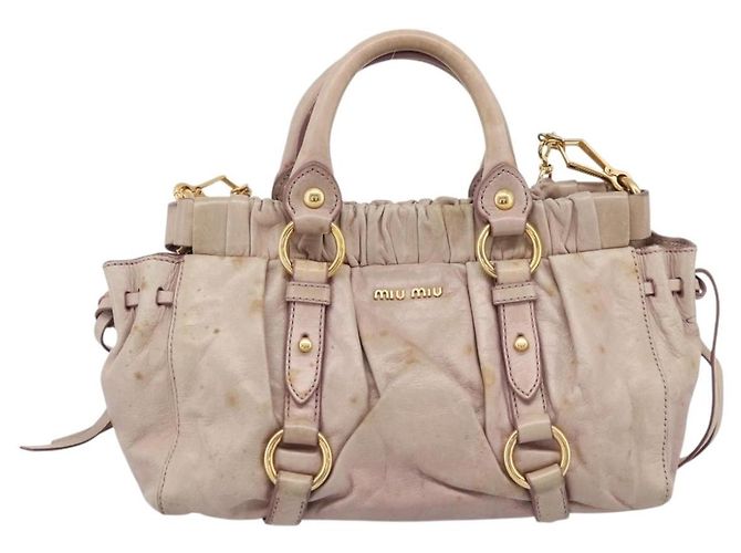 Borsa a mano Miu Miu Vitellolux in pelle 2way Beige Tono Oro Auth 200811 - vista 13