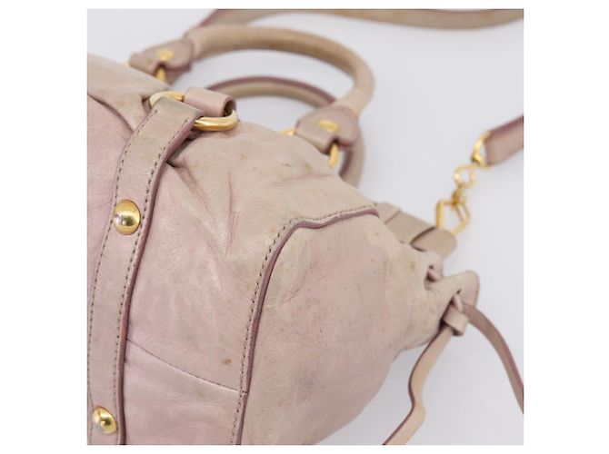 Borsa a mano Miu Miu Vitellolux in pelle 2way Beige Tono Oro Auth 200811 - vista 15