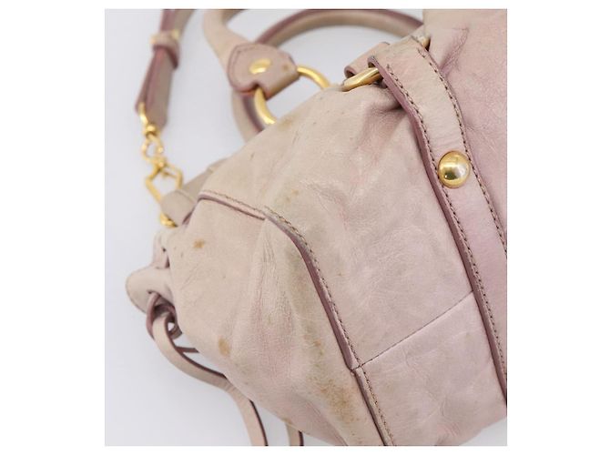 Borsa a mano Miu Miu Vitellolux in pelle 2way Beige Tono Oro Auth 200811 - vista 16