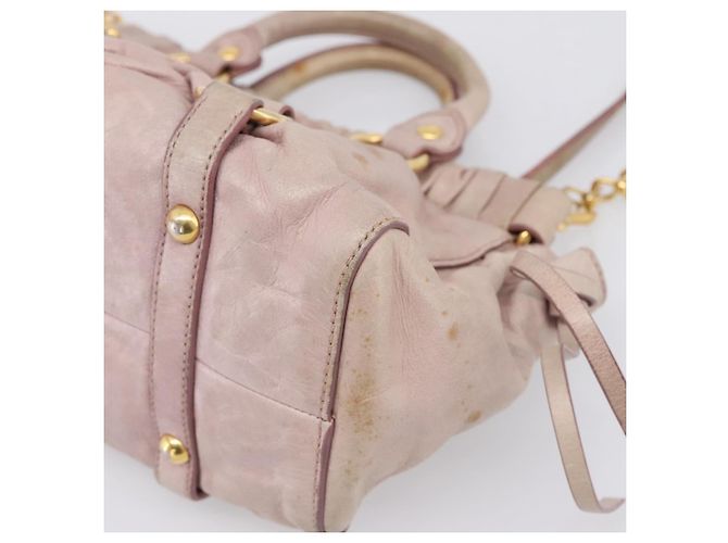 Borsa a mano Miu Miu Vitellolux in pelle 2way Beige Tono Oro Auth 200811 - vista 17