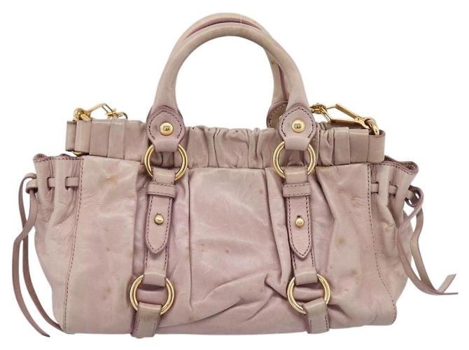 Borsa a mano Miu Miu Vitellolux in pelle 2way Beige Tono Oro Auth 200811 - vista 2