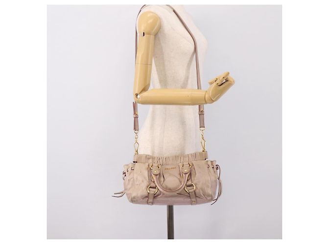 Borsa a mano Miu Miu Vitellolux in pelle 2way Beige Tono Oro Auth 200811 - vista 22