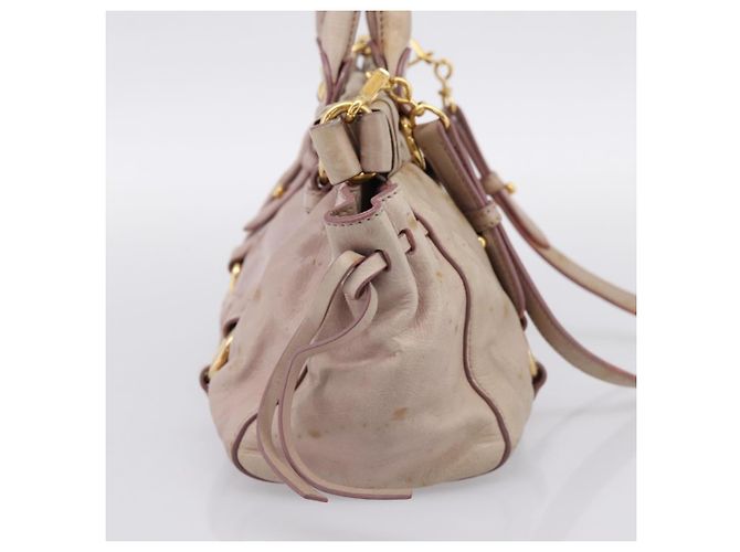 Borsa a mano Miu Miu Vitellolux in pelle 2way Beige Tono Oro Auth 200811 - vista 3