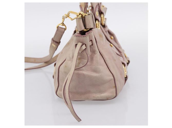 Borsa a mano Miu Miu Vitellolux in pelle 2way Beige Tono Oro Auth 200811 - vista 4