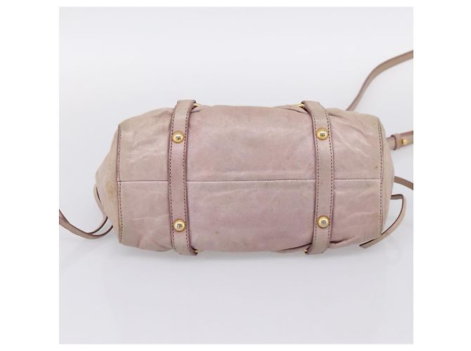 Borsa a mano Miu Miu Vitellolux in pelle 2way Beige Tono Oro Auth 200811 - vista 5