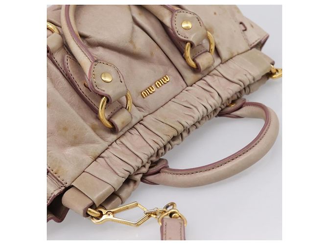 Borsa a mano Miu Miu Vitellolux in pelle 2way Beige Tono Oro Auth 200811 - vista 6
