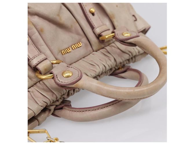 Borsa a mano Miu Miu Vitellolux in pelle 2way Beige Tono Oro Auth 200811 - vista 7