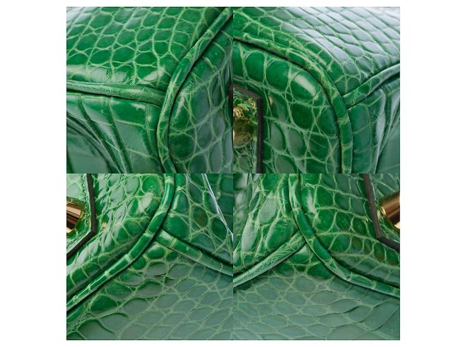 Hermès Borsa HERMES Birkin 25 in Pelli esotiche Verde - 103879 - vista 12
