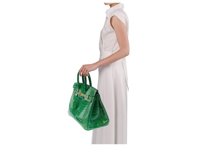 Hermès Borsa HERMES Birkin 25 in Pelli esotiche Verde - 103879 - vista 13