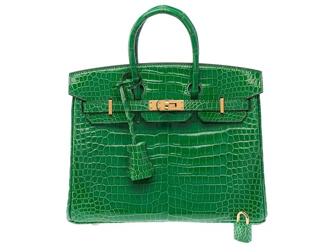 Hermès Borsa HERMES Birkin 25 in Pelli esotiche Verde - 103879 - vista 3
