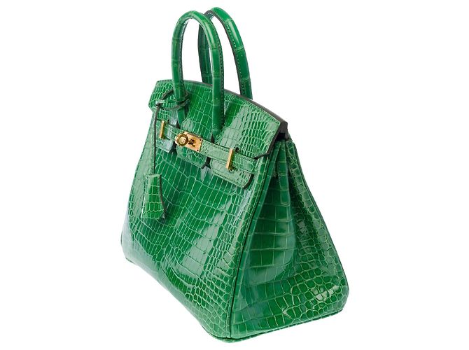 Hermès Borsa HERMES Birkin 25 in Pelli esotiche Verde - 103879 - vista 5